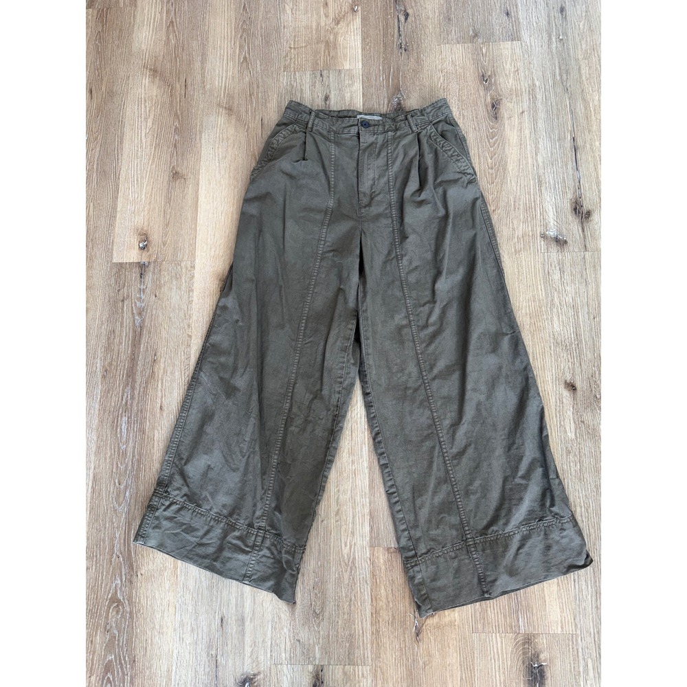 Everlane Minimalist Wide Leg Pant Women 6 Olive Green Linen High Rise Gorpcore